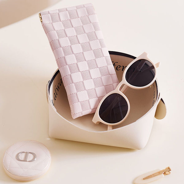 Brilleetui i læder, blødt etui til kvinder, mænd og børn, 2-pak, pink + hvid