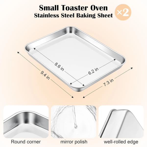 Rostfria brödrostugnsplåtar, 2-pack små giftfria bakplåtar för kakbakning, diskmaskinssäkra 9.4\"x7.3\" 9.4"x7.3"