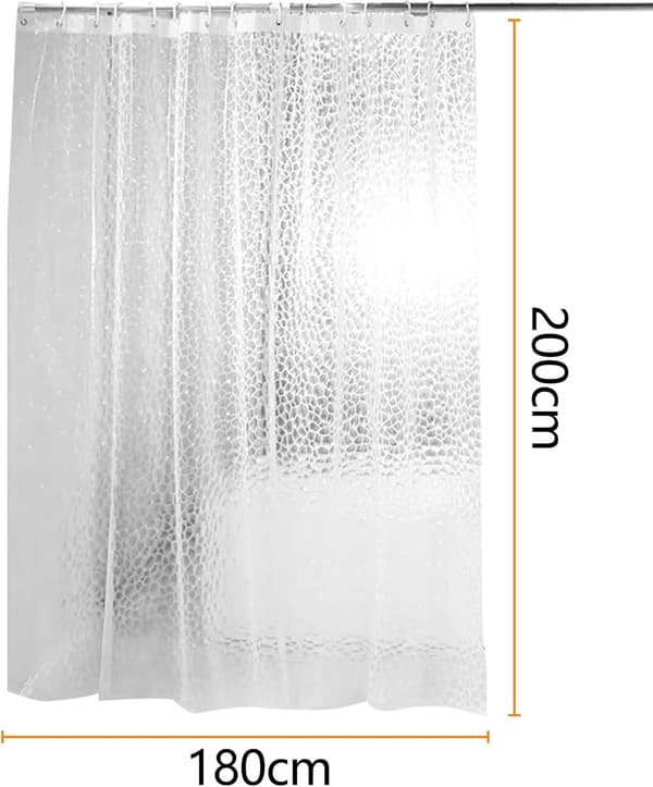 Bruseforhæng 180 x 200 cm, vaskbart bruseforhæng i 3D transparent EVA, vandtæt