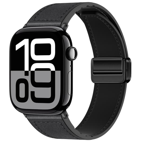 Magnetisk armbånd i ekte lær til Apple Watch Svart L Grå L