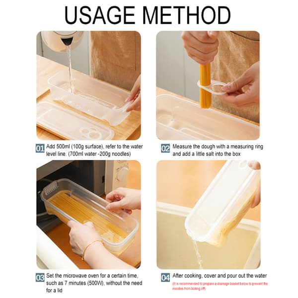 Microwave Pasta Cooker with Drain Hole Multifunctional Kitchen Pasta Storage Box Transparent Transparent