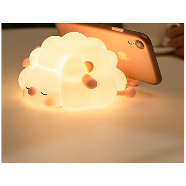 K-1156 Silicone Sheep Pressure Lamp for Bedside Table - Soft Night Light with Pressure Sensor, Three Light Levels, Sleep Timer and Mobile Holder, Warm Non-Glare Lighting