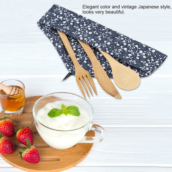 Reusable Japanese Style Bamboo Cutlery Set, Knife, Fork and Spoon
