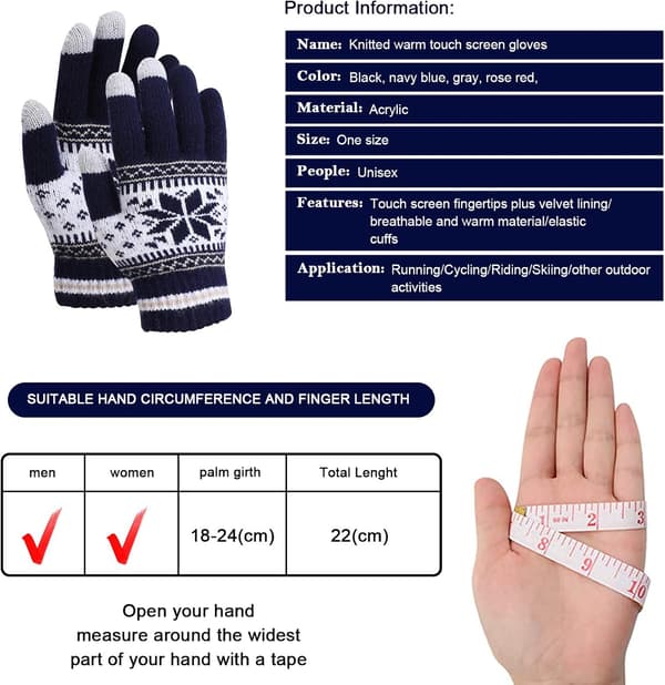 Vinterstrikkede Varme Handsker Unisex Touchscreen, Termisk Elastisk Fl