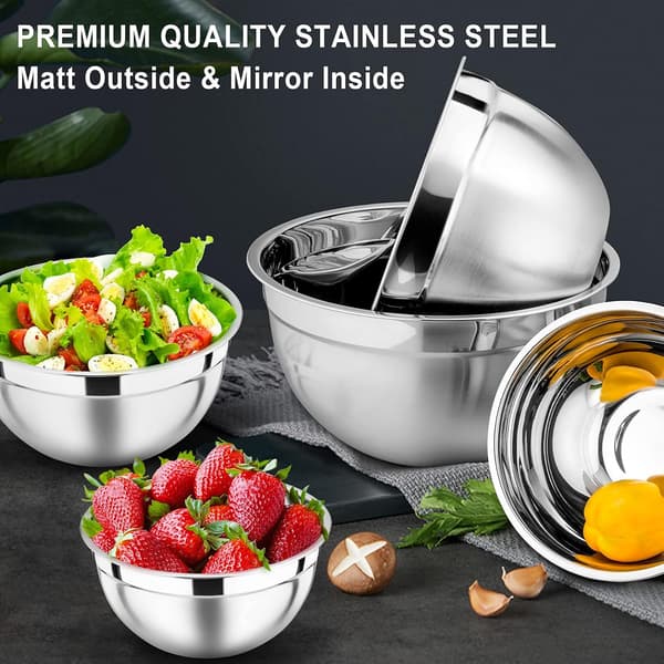 Stainless Steel Bowls with Airtight Lids, 5-Piece Stackable Salad Bowls for Space Saving Storage, Metal Serving Bowl