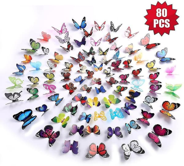 80 stk sommerfuglveggklistremerker - 3d sommerfugldekor for vegg
