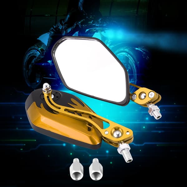 1 Pair 8mm 10mm Universal Motorcycle Scooter Aluminum Flame Pattern Rearview Mirrors Yellow
