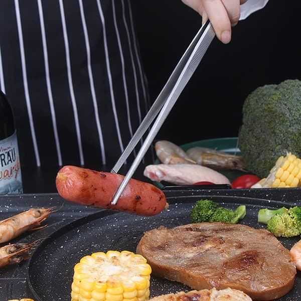 Lang madtang 25 cm lige pincet med præcisionssavtakkede spidser - Premium rustfrit stål pincet til grillning