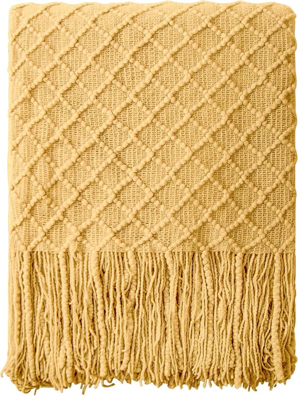 Akryl Strikket Plaid, 120x170 cm, Gulternet, Stor