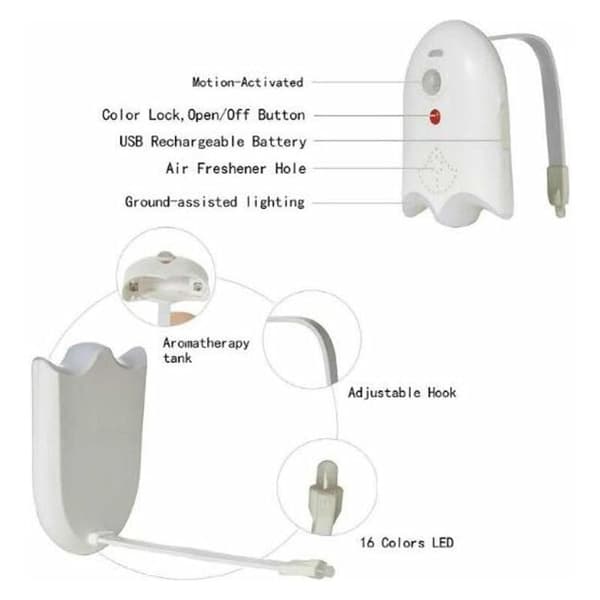 Bevægelsestoilet sæde natlys 16 farver baggrundsbelysning USB genopladelig baggrundsbelysning til LED toiletskål toiletlampe