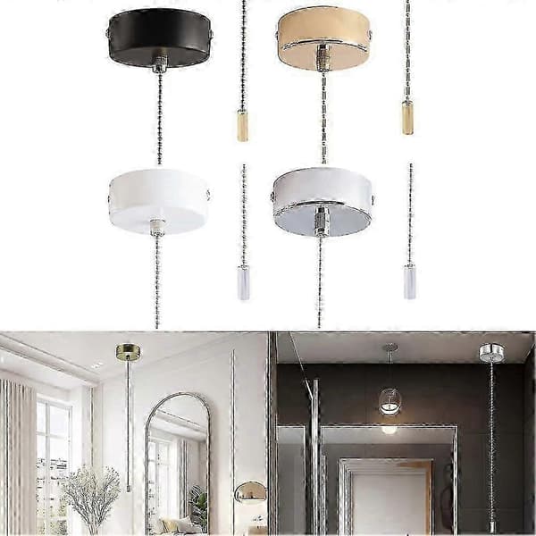 Bathroom Light Pull Cord Switch with Mounting Kit - Gold Ceiling Light Pull Cord Switch Accessory