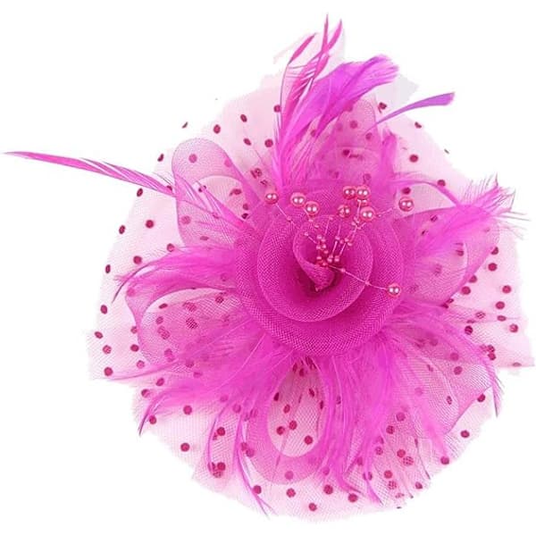 Fascinerende hat til kvinder, bryllupsfascinator, tefestfascinator, hat, cocktailfascinator, pilleæskehat, Ascot-hatte, fjerblomst (rosarød)
