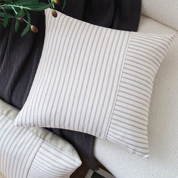 Khaki og beige patchwork pudebetræk i landlig stil 45*45cm, stribet dekorativt moderne pyntepudebetræk til sofa, seng, soveværelse