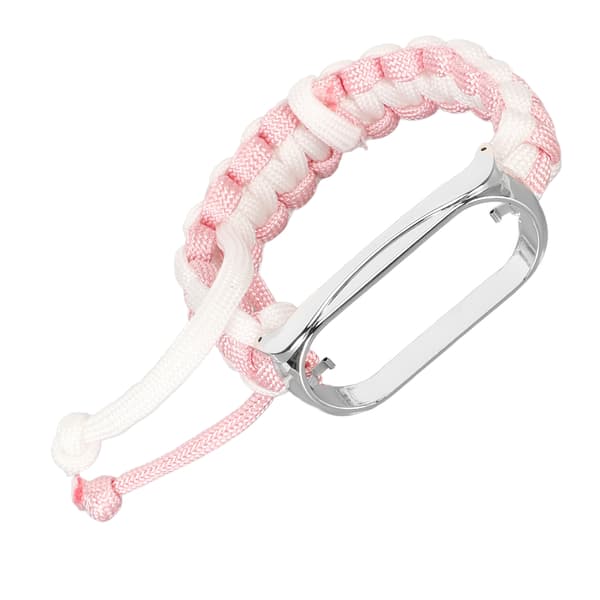 2-in-1 Braided Loop Bracelet for Mi Band 7 Adjustable Stretchy Nylon Breathable Sport Strap with Metal Frame Pink White