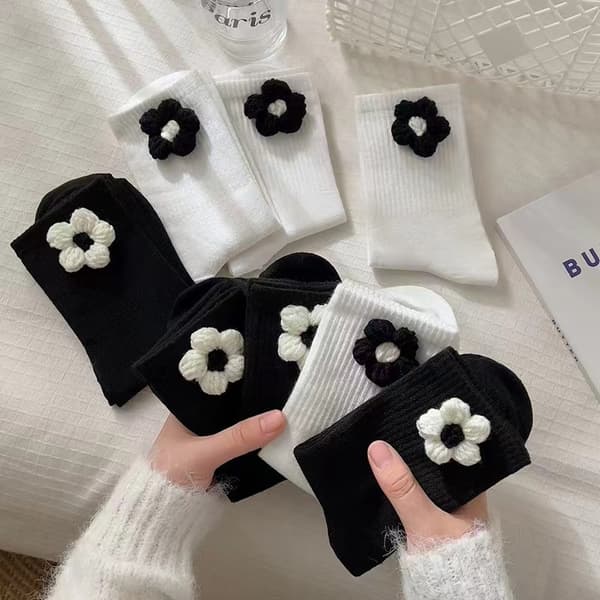 2 par uldstrømper med blomstermønster, trendy og søde strømper til internetberømtheder