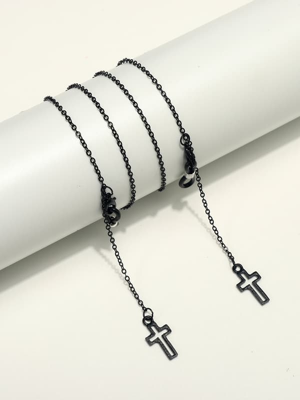 Metal Eyeglass Chain, Black, with a Hollow Cross.