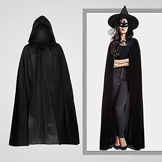 2023-fløjlshætte kappe unisex Halloween kappe djævel troldmand Halloween jul -1 (150cm, sort)