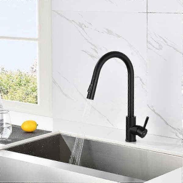 Kitchen Mixer Tap with Pull Out Sprayer Matte Black, 360° Swivel 2 Function Stainless Steel Kitchen Faucet