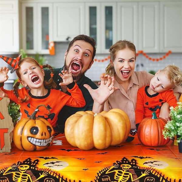 Halloween Tablecloth, 137X274cm Tablecloth Halloween Decoration, Spooky Pumpkin Tablecloth, Rectangular Tablecloth, Halloween Skeleton Tablecloth, Wat