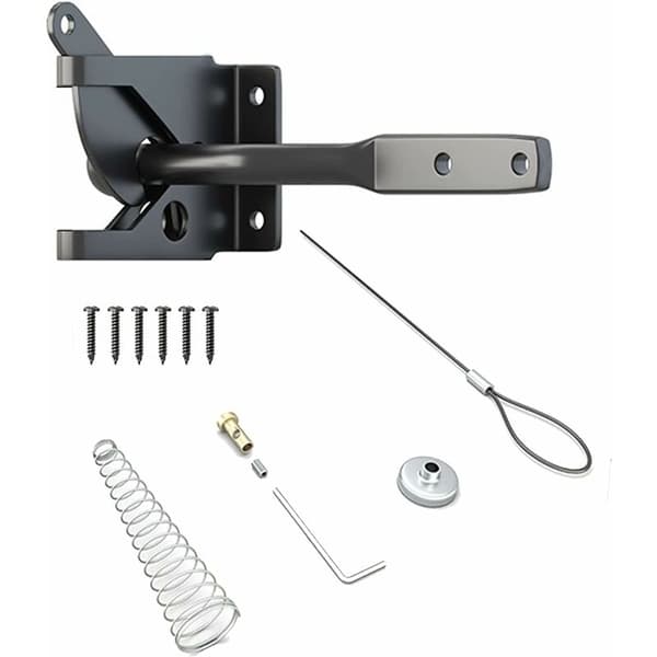 Automatic Gate Latch, Gravity Latch - Spring Gate Latch with Adjustable Cable for Garden Metal Fence, Black, 11.6 x 6 x 4.3 cm Long