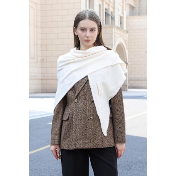 Women's Wool Blend Shawl Soft Warm Wrap Elegant Solid Color Scarf Cozy Scarves Shawls Triangle Solid White 5 - White 5