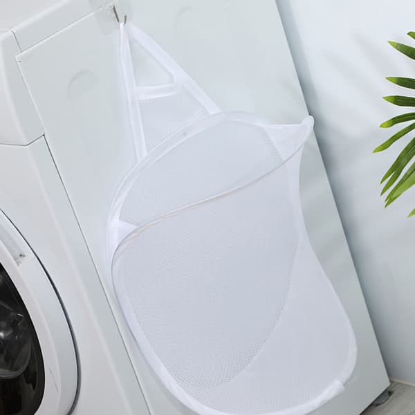 Foldable Laundry Basket Foldable Laundry Hamper Large Laundry Basket Mesh Wall Mounted for Bathroom with Hook White Mesh