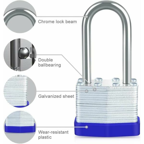 40 mm Outdoor Laminated Steel Padlock, [2-Pack] [4 Keys] Waterproof