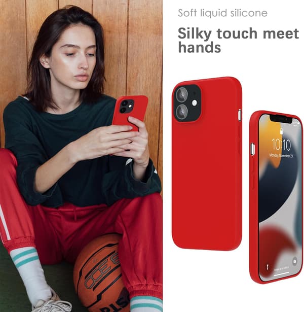 Silikondeksel til iPhone 12 Pro, mykt, støtsikkert, støvtett, sklisikkert helkroppsbeskyttelse for Apple Red