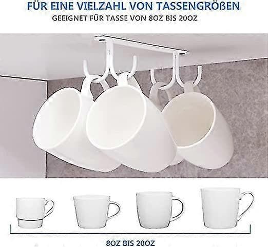 White, Under Cabinet Cup Holder, Coffee Cup Rack with Screws, 12 Cup Hooks Under Shelf, Drying Hook for Bar, Hanging Cup, Coffee Cup, Mug, etc.