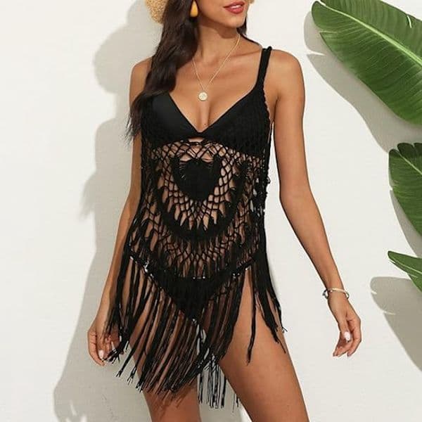 Heklet bikini strandtopp for kvinner - Svart - Komfortabel One Size - Pustende og stilig
