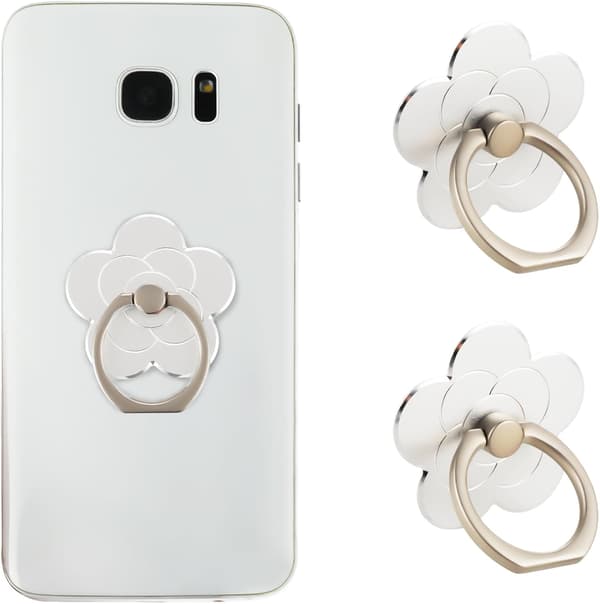 2 Pieces Cell Phone Ring Holder, Flower Shaped Ring Holder, Universal Metal Fitting, Suitable for Smartphones (Silver)