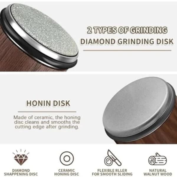 Knife Sharpener with Rollers, Industrial Diamond and Ceramic, 15 and 20 Degree Sharpening System for Kitchen Knives, Brown