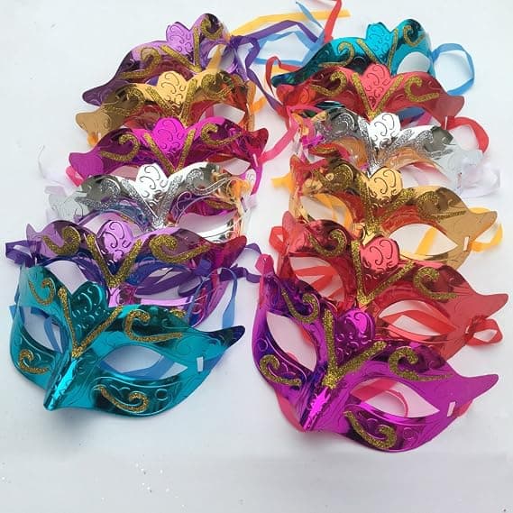 12-pack, guldpläterad glänsande festmask, bröllopsgåvor, maskerad karnevalsmask