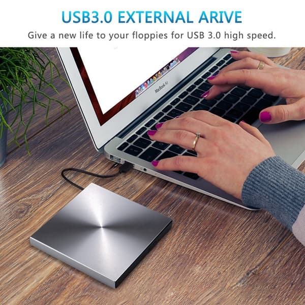 Ekstern USB 3.0 CD/DVD-drev i aluminiumlegering