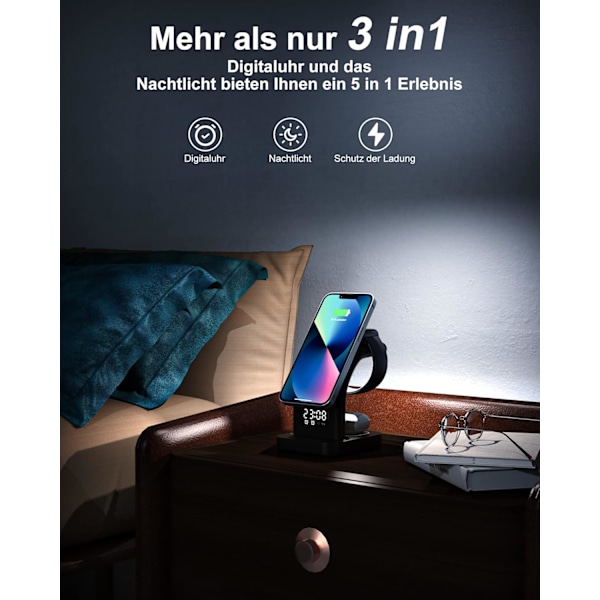 Trådlös laddare, magnetisk 5-i-1 induktiv laddningsstation