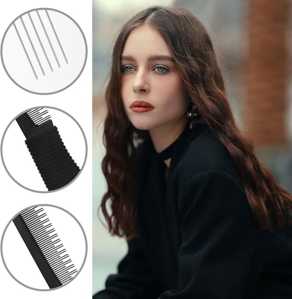 2 stk. Sorte Kulfiber Løfte Back Combs, Back Combs med Metalstifter Dobbelthoved Hårplukningskam Gaffelkam Værktøj til Kvinder Hårstyling Salon