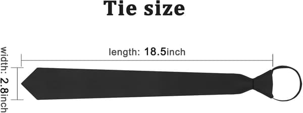 Herre sort slips, forhåndsbundet justerbar lynlåsslips, 2,8\" ensfarvet herre smalt slips til dimissionsgaver - Black
