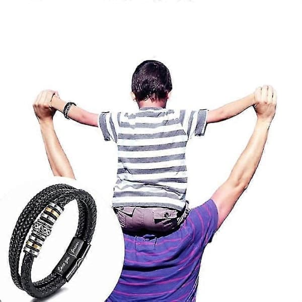Trelags sort læderarmbånd magnetisk rustfrit stålspænde Jeg elsker dig indgraveret rustfrit stål læderarmbånd 7 7 7 7