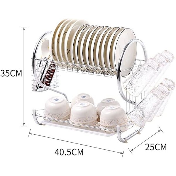 2-Tier Dish Drying Rack with Removable Drain Board, Kitchen Storage, Space Saving Dish Rack with Utensil Holder for Efficient Kitchen