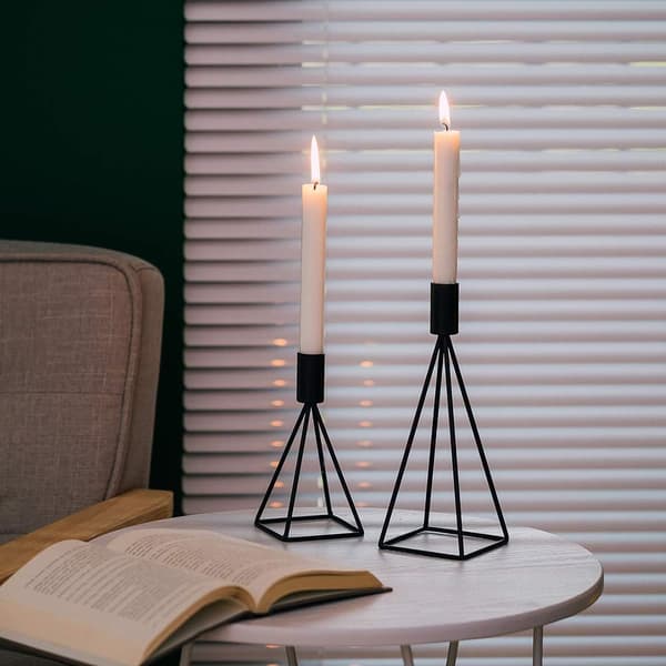 2 Lysestaker Lysestaker Kandelabre i Svart Geometrisk Metall C