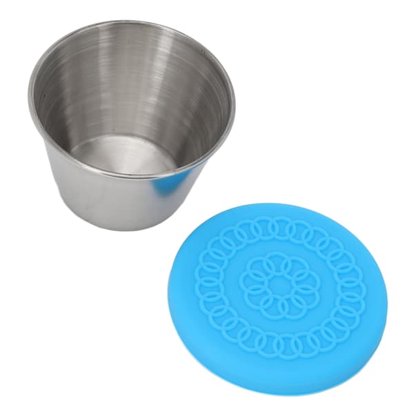 Small Stainless Steel Container, Leak-Proof, Dishwasher Safe, Portable Dressing Cup with Lid for Essential Oil 70ml Blue Lid