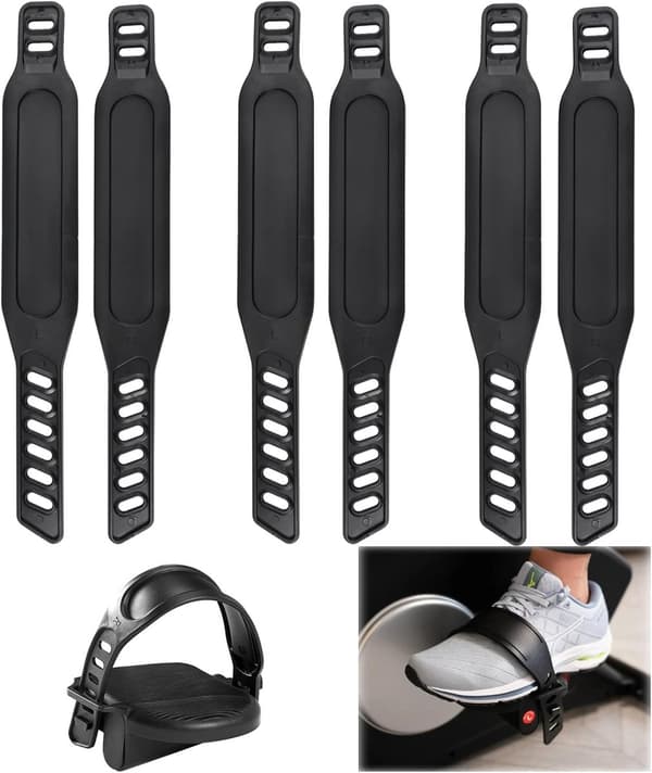 Adjustable Pedal Straps, 3 Pairs, Universal Rubber, for Exercise Bike and Bicycle, Black