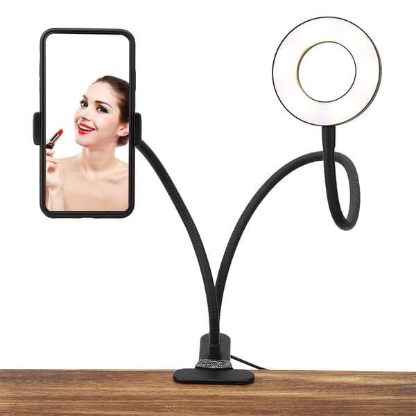 USB Powered Adjustable LED Fill Light Photography Lamp Phone Holder for Live Streaming Black