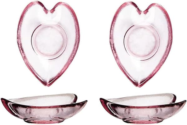 4 stk glass hjerteformede krydderfat dyppeskåler forrettstallerkener -
