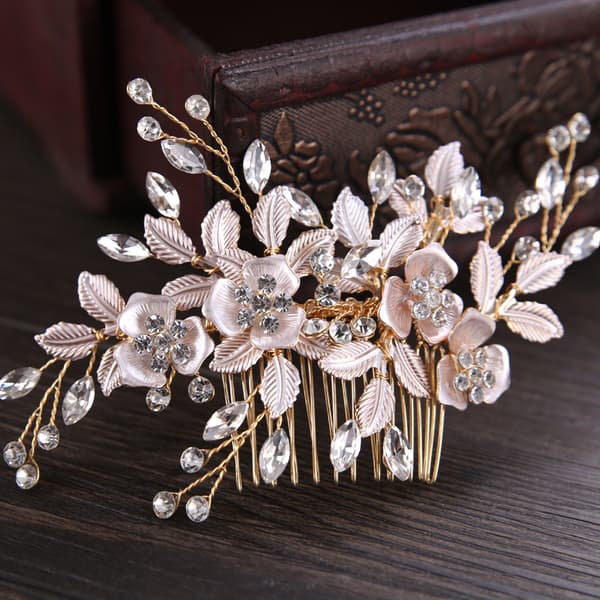 Pink/Silver#F Wedding Crystal Hair Vines Flower Leaf Headpiece