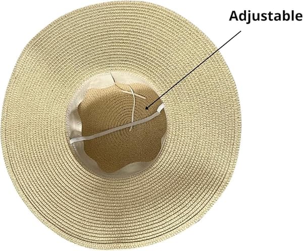 Solhat til kvinder, sommerstrandhat, fleksibel og foldbar med bred skygge og sløjfe UPF50.