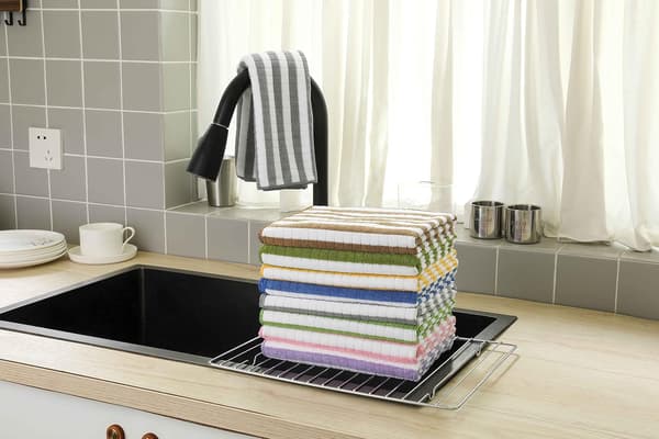 Microfiber Dish Towels, Super Absorbent, Soft and Thick Kitchen Towels, Plaid Designed with Hanging Loops, 65 x 45 cm, Grey