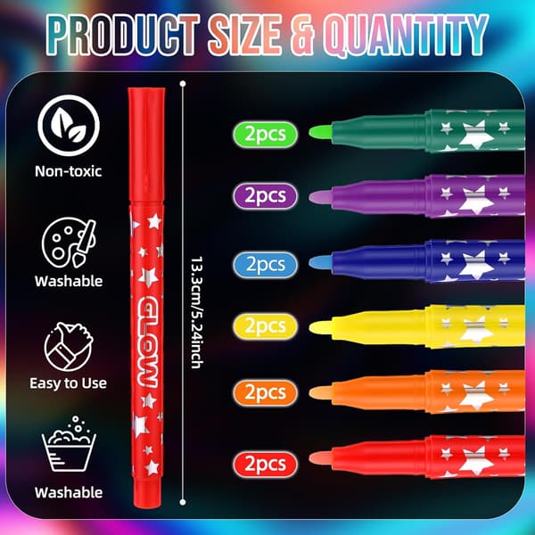 12 stk selvlysende tusjer, UV neon fluorescerende tusjpenner antall_i_pakken - item_package_quantity