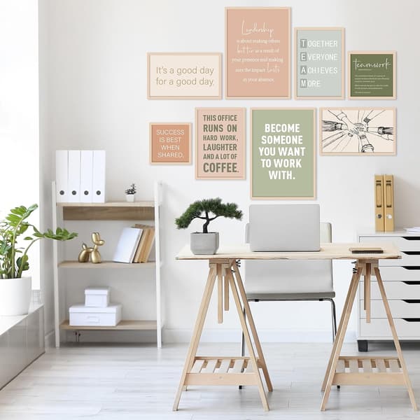 8-delad kontorsväggdekor, träinramade motiverande citat konststil - style_name