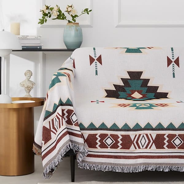 Sommerteppe boho bomull, koselig vendbart teppe, beige